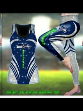 NWT- Seattle Seahawks Womens Small Navy & Silver Athletic Tank and Leggings Set